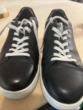 Michael Kors Black Leather Sneakers with White Soles and Laces